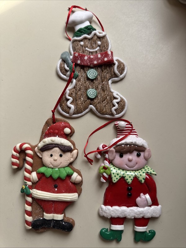 Set/3 Candy Cane Gingerbread House Cookie Christmas Ornament Baker Kitchen Decor