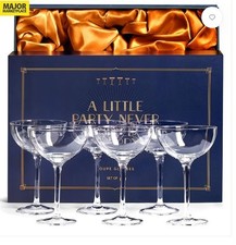 Crystal Champagne Coupe Glasses Vintage 1920s Style Set of 6 – Clear 180ml