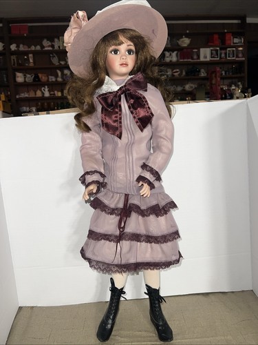 Jan McLean Designs 1999 Claudia Rose Porzellanpuppe Lavendel Kleid viktorianisch 25 Zoll - Bild 1 von 21