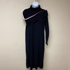 T by Talbots Turtleneck Sweater Dress Large Black Ribbed Knit Stripe Sleeve L