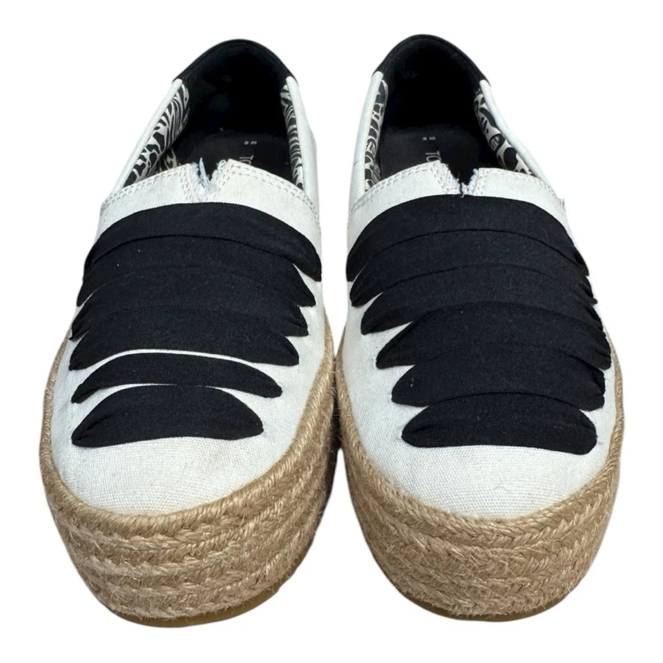 TOMS Valencia Plataforma Alpargata Zapatos Sin Cordones Negro Blanco Lona Talla 8 Ancho Foto 4 de 4