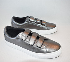 Keds Women's Size 8 Leather Silver Gunmetal Metallic Sneakers Hook  Loop