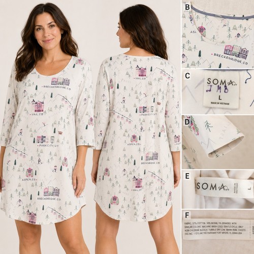 Soma Ski Resort Print Sleep Shirt Nightgown – Women’s LargeSoft ivory Soma...