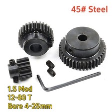1.5 Mod Spur Gear 12-80 T Bore 4-25mm Pinion Gear with Step Motor Gear 45# Steel