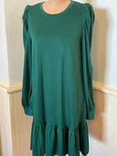 NWT Crown & Ivy Dress Womens M Crown Hunter Green  Dress w/ruffle $59