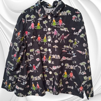 Vintage 1990's KEREN HART Paradise Doodles Black Jean Jacket Size 2x