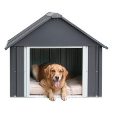34 X 38 X 35 Inch Metal Dog House, Indoor Outdoor Doghouse for Medium Large D...