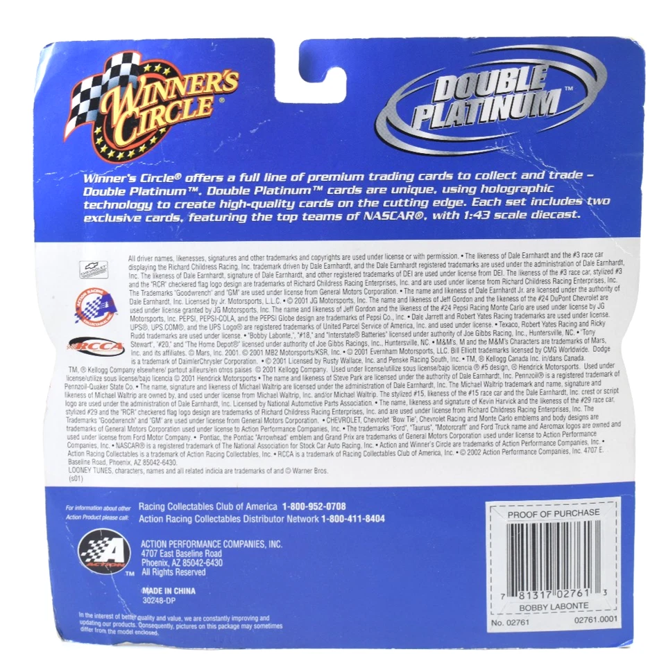 Bobby Labonte #18 Coca Cola Polar Bear 2001 Winner's Circle 1/43 Diecast - Image 4 of 4