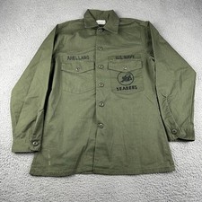 Vintage Us Navy Seabees OG-507 Button Up Shirt Size 15.5x33 80s Military