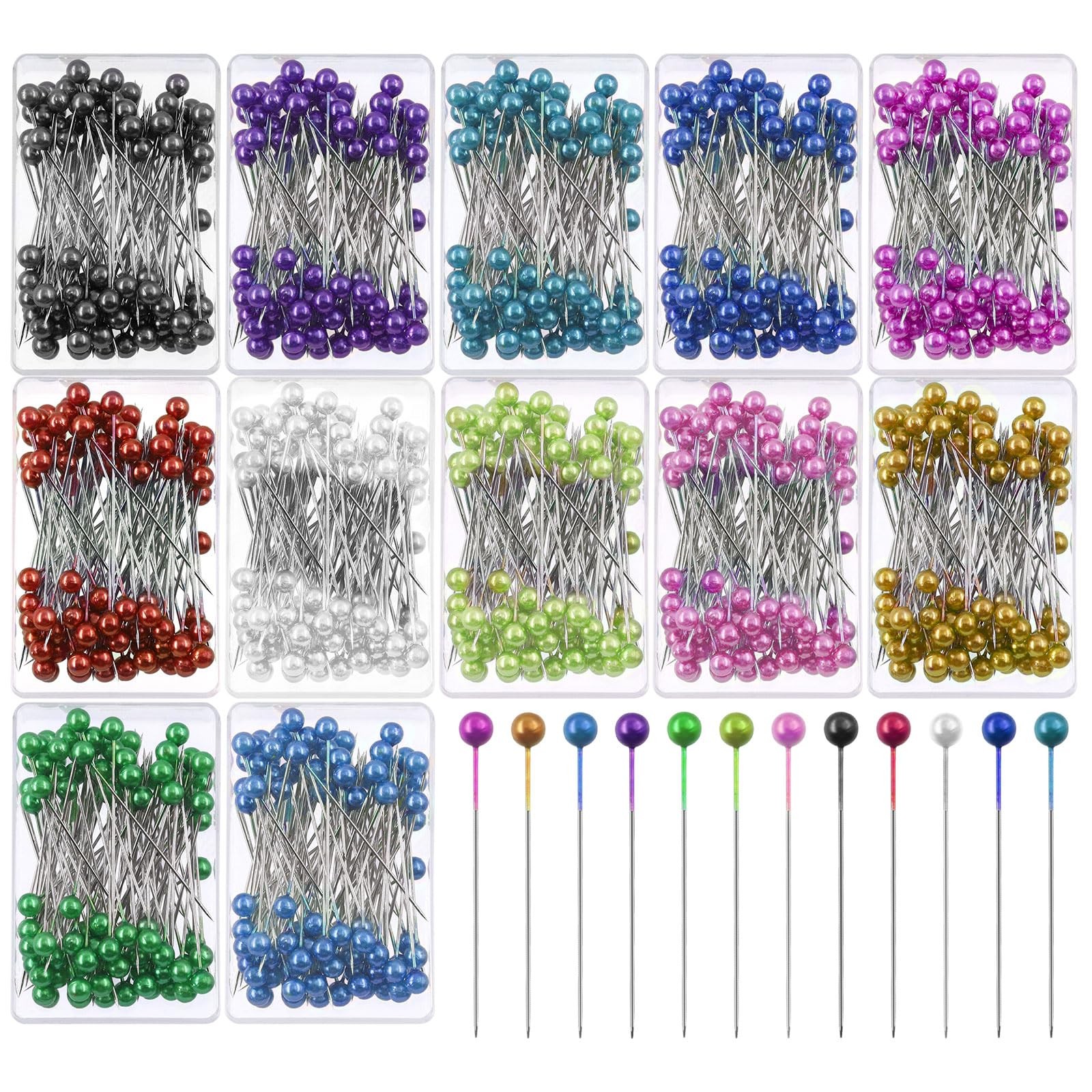 1200Pcs 1.5 inch Sewing Pins, Straight Pins with Colored Heads 12 Colors Pear...