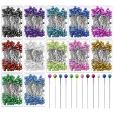 1200Pcs 1.5 inch Sewing Pins, Straight Pins with Colored Heads 12 Colors Pear...
