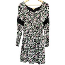 Princess Vera Wang Dress Womens XL Dark Floral Long Sleeve Lace Smocked Waist
