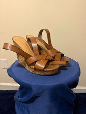 Express Womens Brown Leather Strappy Wedge Sa...