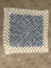 Handmade Crocheted Afghan Baby Blanket 27” x 28" Pastel Blue Colors
