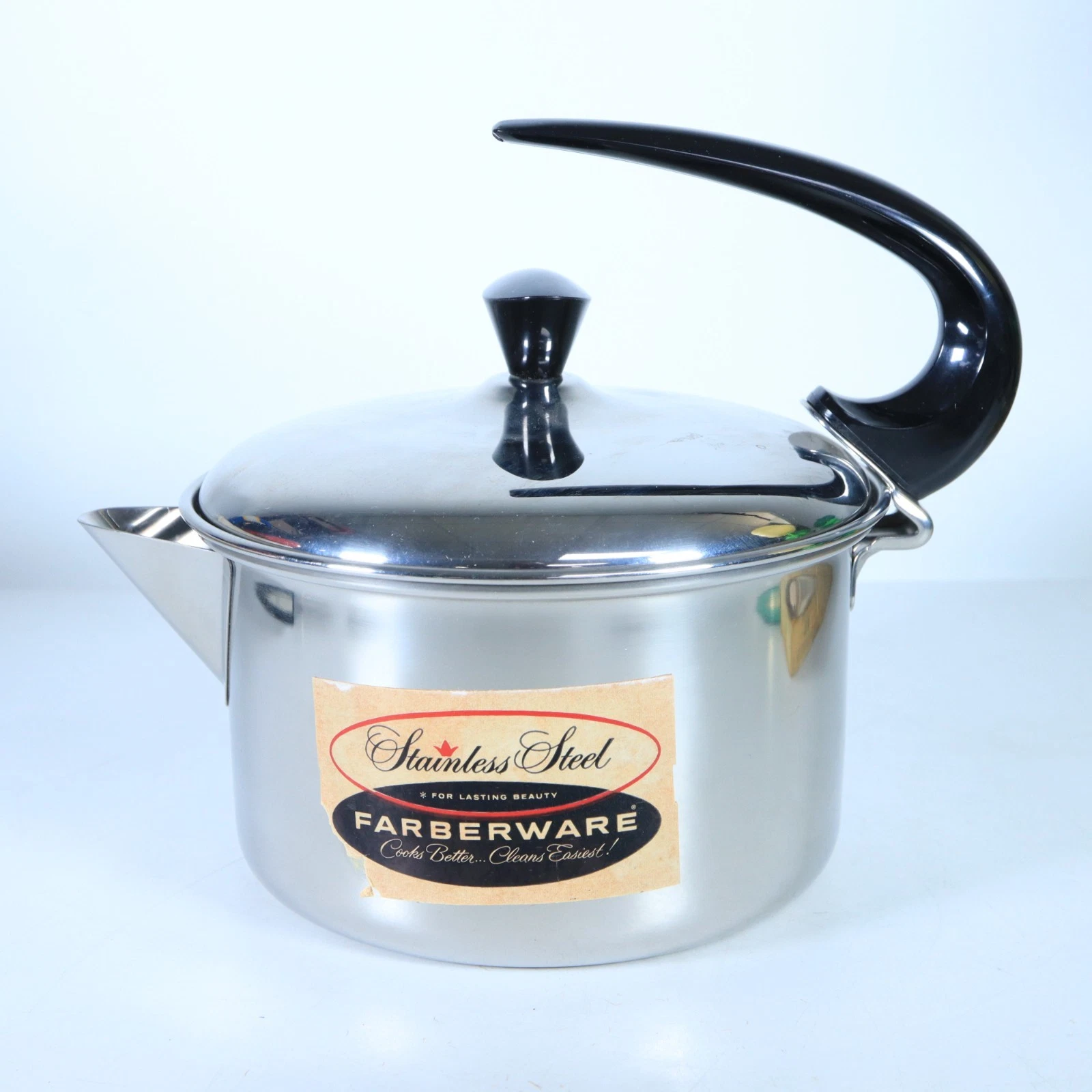 Vtg. Farberware Stainless Steel Teapot Kettle Swoop Handle MCM New
Opens in a new window or tab