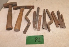 Vintage masonry brick rock carving cold chisel & hammer lot stone mason tools R1
