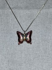 Cloisonn  Butterfly Multi Color With Gold Tones Pendant Necklace