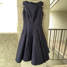 Anett Rostell Navy Jacquard Fit & Flare Cocktail Dress Sleeveless Party Gala 36