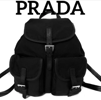 Sac à dos PRADA cuir nylon noir authentique bon état logo DDP - Photo 1/4