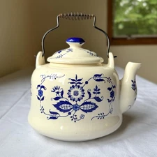 Vintage Armbee Blue Onion Pattern Teapot Kettle with Wrought Iron Handle 