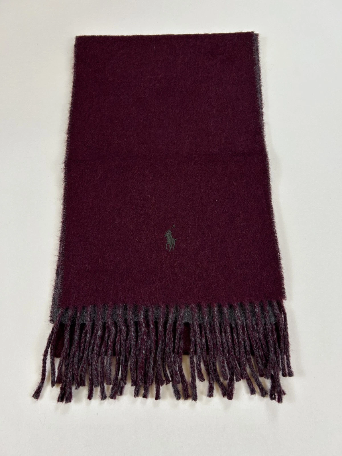 *MINOR DEFECT* Polo Ralph Lauren Solid Wool Blend Scarf -- Wine/Grey --