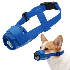 Dog Muzzle, Soft Mesh Muzzle Mouth Guard Cover Blue, L 
