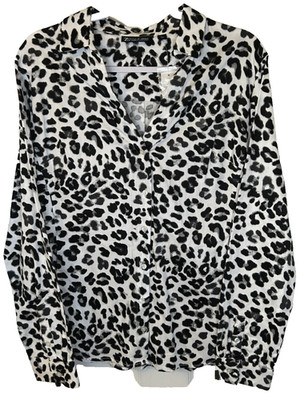 7th Ave New York Blouse Women's Sz L Black White Animal Print V Neck Top NWT