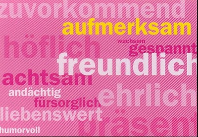 Werbekarte AXA - zuvorkommend, aufmerksam, freundlich, ehrlich