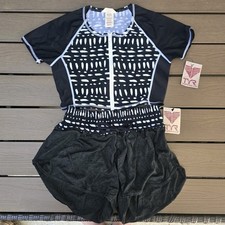 TYR Women Black/White Aluna Milos Crop Rashguard Top  Matching Shorts Sz S New