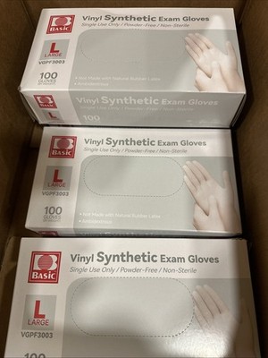 Basic Vinyl Exam Glove Synthetic Cuff Length LARGE 1000 per Case