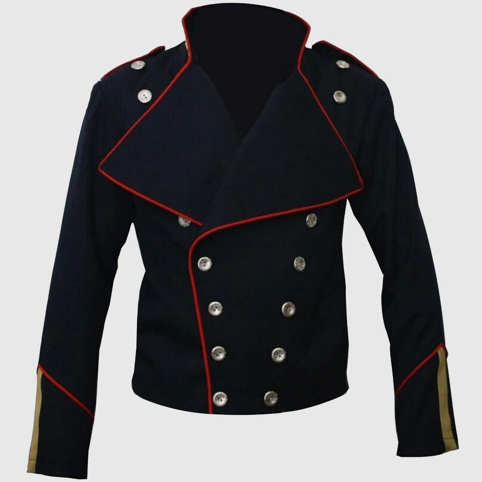 New Red Trimming Michael Jackson Military Black Men Wool Jacket Fast Shipping