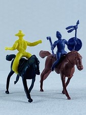 Lot Of 2 Vintage Colored Miniature Plastic Western Cowboys Indians Horses