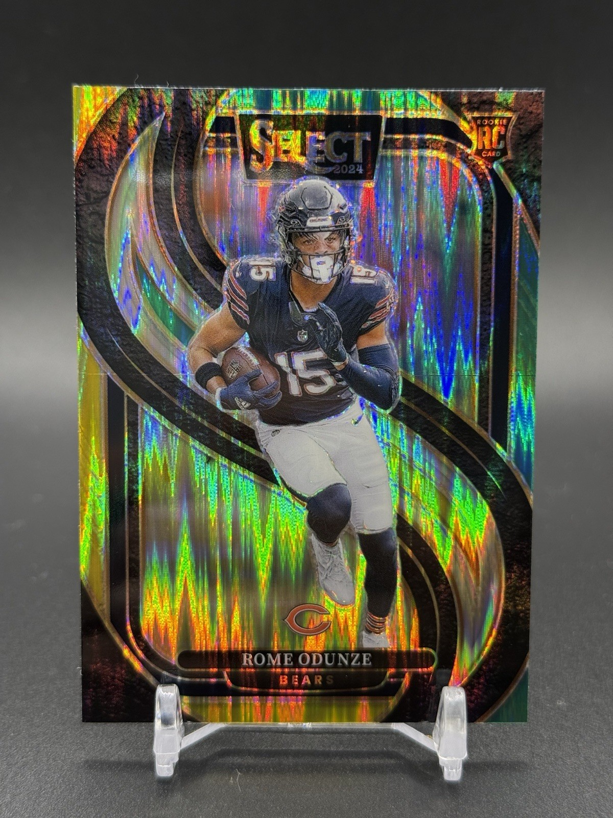 2024 Panini Select - Premier Level Rome Odunze #136 Green & Yellow Shock Prizm