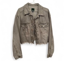 Wild Fable Gray Cropped Jean Jacket XS Raw Hem Collared Pockets Button