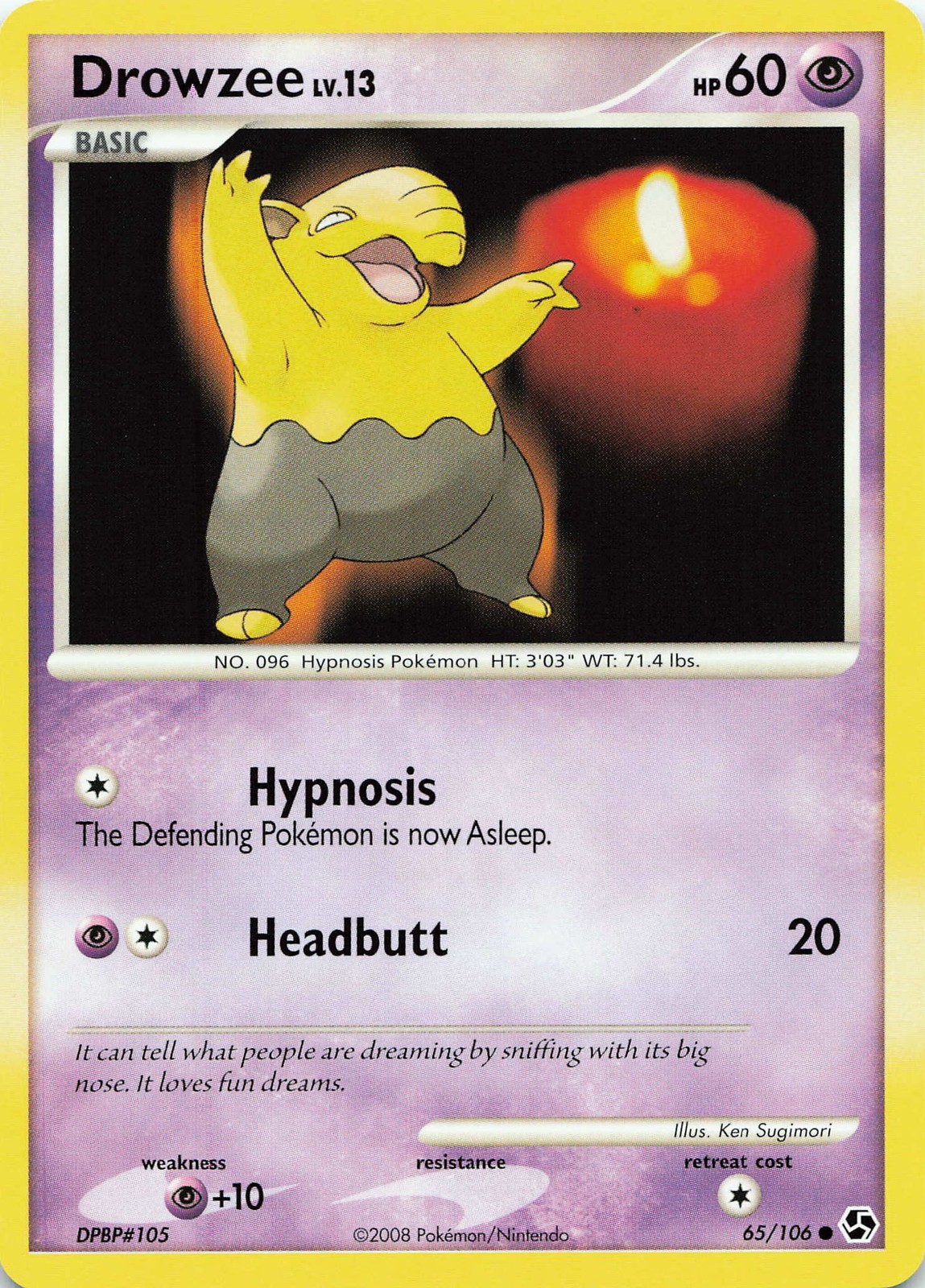 POKEMON Drowzee #65/106 Normal Great Encounters NM