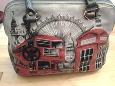 Damen Handtasche Leder Anuschka handbemalt mit Londoner Motiv 33 x 25 x10 cm
