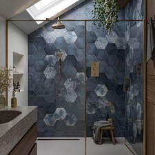 Blue Hexagon Porcelain Tiles in Matt - Wall Floor Kitchen Bathroom Tiles
