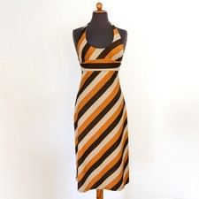 Dolce & Gabbana Vintage Orange /Brown Diagonal Stripe 70s Halter Midi Dress