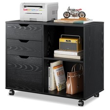 Mobile Lateral Filing Cabinet with 3 Drawers and Shelves for Home Office
