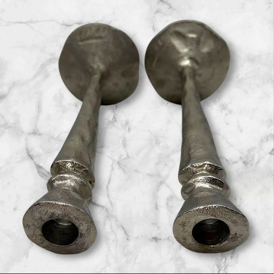 "Par de candelabros West Elm plateado estilo brutalista 15"" MCM decoración moderna de metal" Foto 4 de 4