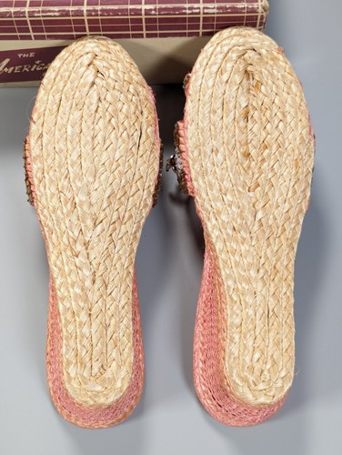 Vintage Women's Shoe 6.5 Woven Pink Grass Sequence NOS True Vtg American Girl - Picture 8 of 21
