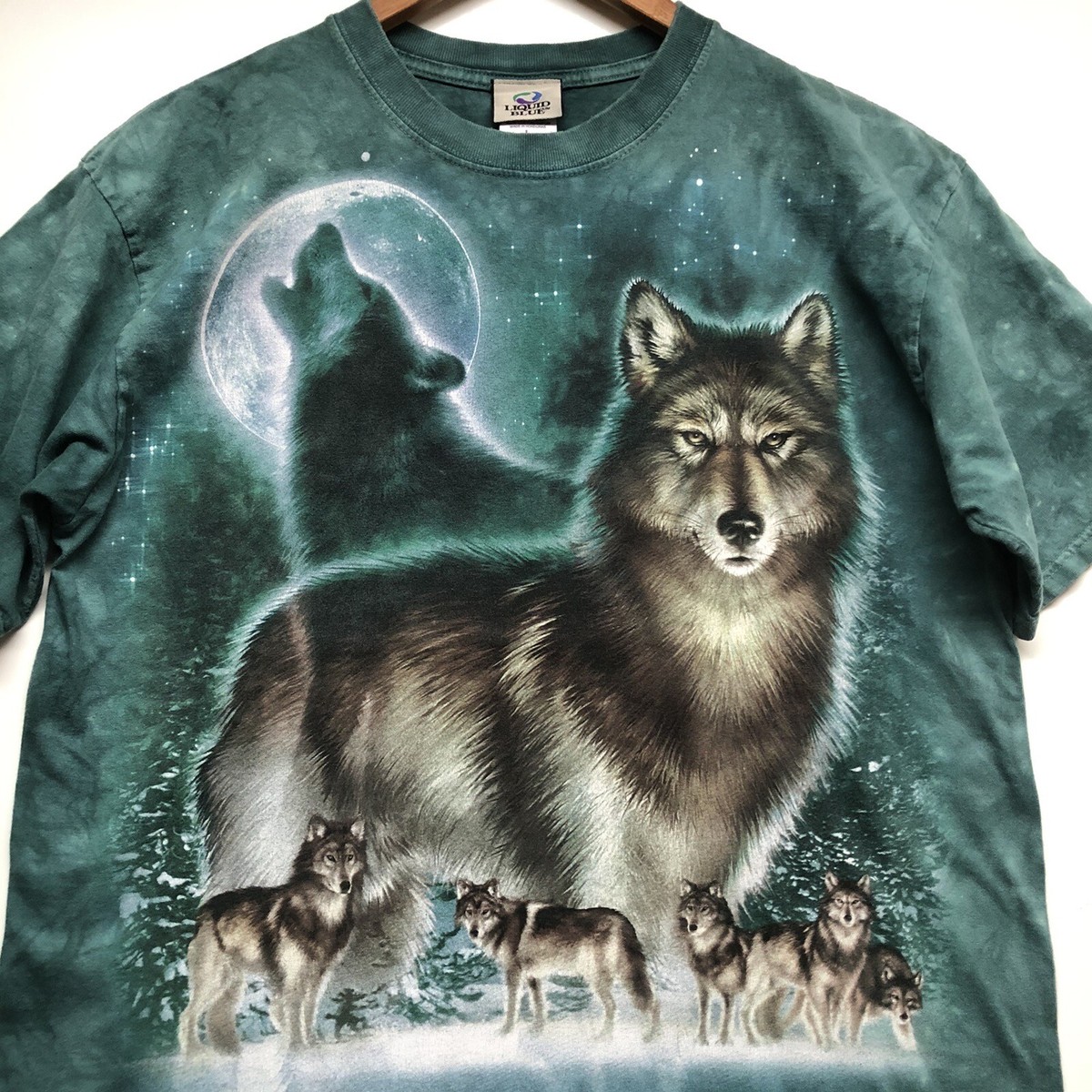 トップス WOLVERS Vintage 2000 Wolf AOP All Over Print Liquid Blue T Shirt Graphic