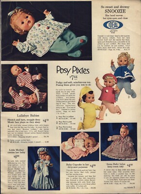 1964 PAPER AD Ideal Posy Pixie Lullabye Baby Doll Miss Peep Mama Kiien