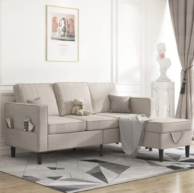 Convertible Sectional Sofa Couch L-Shaped Couch w/ Storage Ottoman