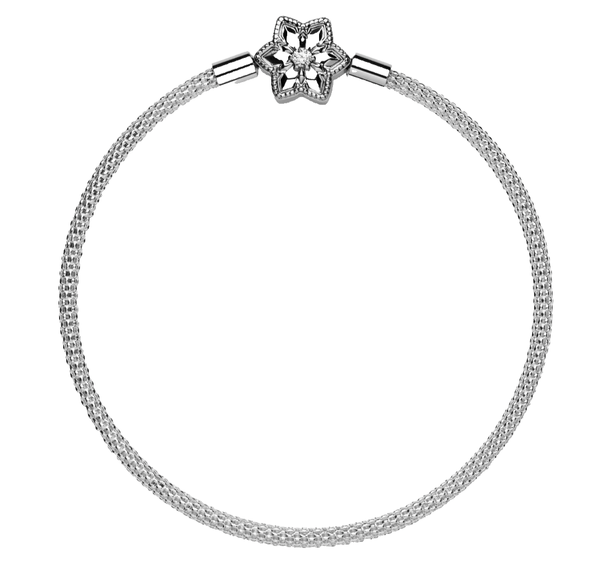 Authentic Pandora Moments Bright Snowflake Mesh Bracelet 598616C01