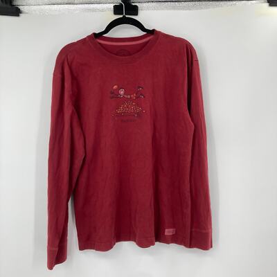 Life is Good Fall Guy Football Graphic Long Sleeve Tee Red Men s Medium 