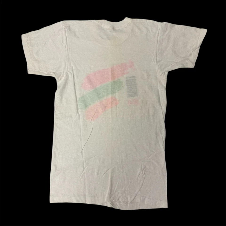 Nueva Camiseta De Colección Años 80 Pantalla Estrellas LONDRES 1984 Pintura Neón Plateado Bloques de Color M Foto 3 de 4