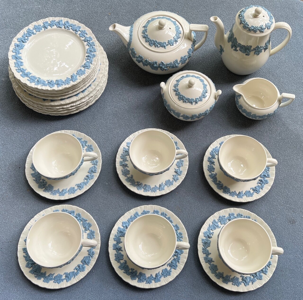 SIX Wedgwood Queensware Lavender on Cream Shell Ruffle Edge Cup and