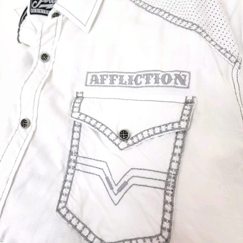 Affliction Black Premium Shirt Mens 2XL Pearl Snap White Embroidered Athletic - Picture 12 of 13