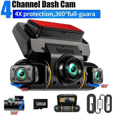 LAMTTO 🔥4 Channel 360°Dash Camera 1080P FHD Dash Cam 24 Hour Parking Mode 128GB Card